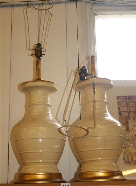 Pair of cream painted vase lamps